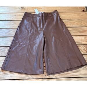 Avec Les Filles NWT $98 Women’s Faux leather Wide Leg Shorts Size S Brown Q5
